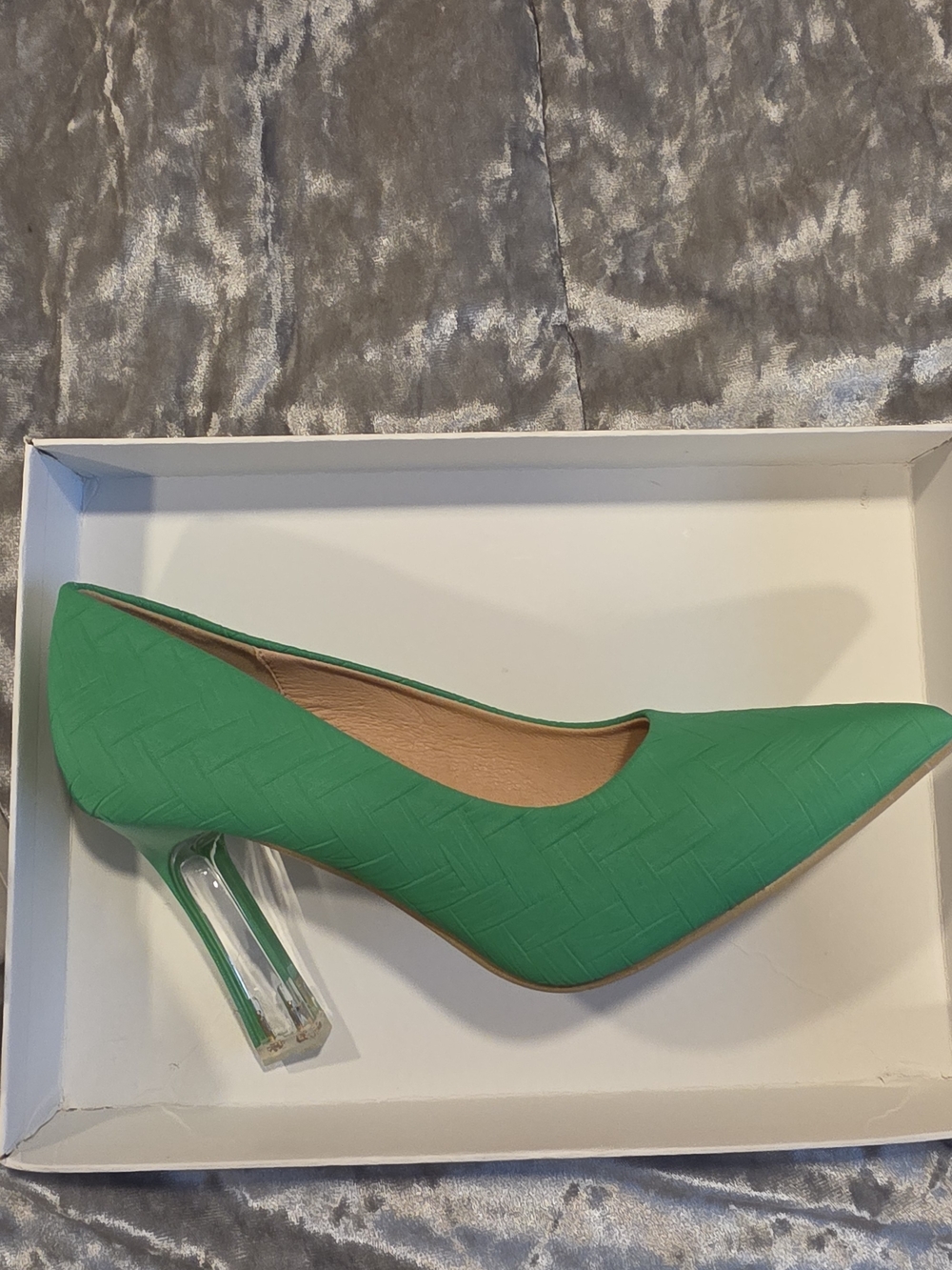 Green Pointed Toe Pump with Clear Heel - Women